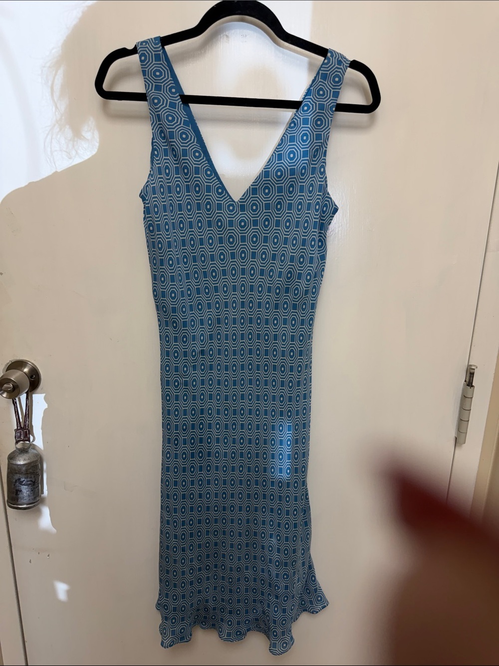 Jones New York Blue Geometric V-Neck Women's Dress